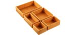 5-Piece Bamboo Drawer Organizer Set, Multi-use Storage Box Set, Varied Sizes Junk Drawer Organizer for Office, Home, Kitchen, Bedroom, Bathroom by Pipishell