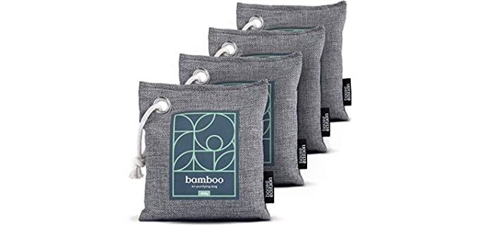 Bamboo Charcoal Air Purifying Bag 4-Pack – Naturally Freshen Air with Powerful Activated Charcoal Bags Odor Absorber – Kid and Pet-Friendly Air Fresheners for Home or Car by House Edition, 4x200g