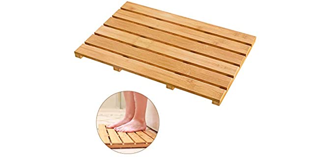 Bath Mat for Luxury Shower - Non-Slip Bamboo Sturdy Water Proof Bathroom Carpet for Indoor or Outdoor Use