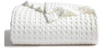 Bedsure Waffle Cotton Blanket Bamboo - Waffle Weave Blanket Queen Size, Soft Lightweight Bed Blanket for All Season(90x90 inches, Cream White)