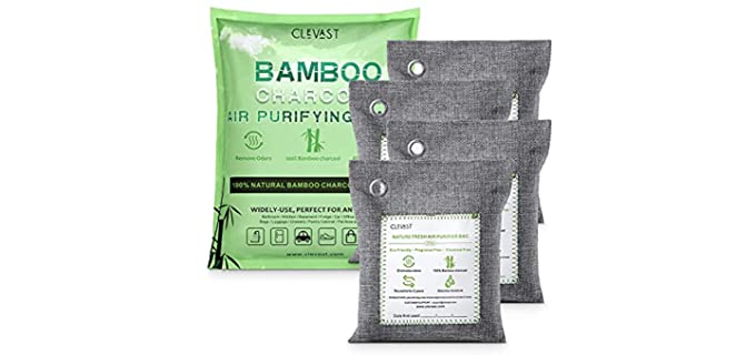 CLEVAST Bamboo Charcoal Air Purifying Bags (4×200g), Removes Odors and Moisture, Nature Fresh Air Purifier Bags, Odor Eliminator for Home, Car, Pets, Bathroom, Basement