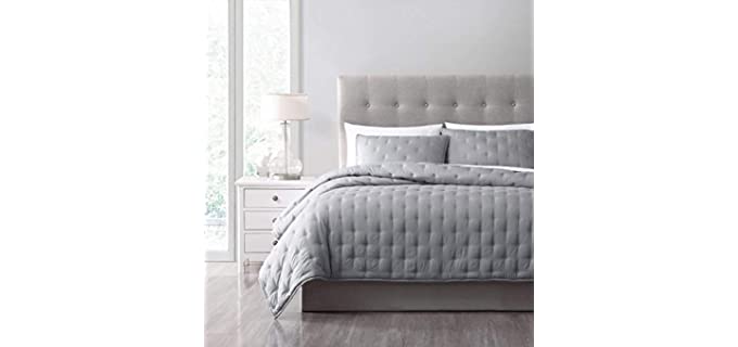 Chezmoi Collection Milo 3-Piece Soft Cooling Bamboo Fiber Cross-Stitch Quilted Coverlet Set (King, Light Gray)