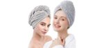 ELLEWIN Bamboo Hair Towel Wrap 2 Pack, Microfiber Hair Drying Shower Turban with Buttons,Super Absorbent Quick Dry Hair Towels for Curly Long Thick Hair, Rapid Dry Head Towel Wrap for Women Anti Frizz