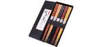 GLAMFIELDS Reusable Chopsticks Japanese Natural Wooden Classic Style 5 Pairs Lightweight Hand-Carved Safe Chop Sticks 8.8 Inch/22.5cm Gift Set