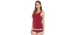 GYS Bamboo Pajamas for Women Tank Top and Shorts Set Moisture Wicking Summer Sleepwear Soft Loungewear with Lace Trim, Wine, Small