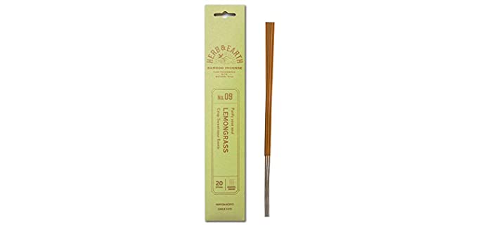 HERB & EARTH H&E Bamboo Incense - Lemongrass - 20 Sticks by Nippon KODO, Japanese Quality Incense Since 1575