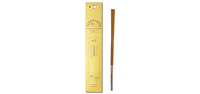 HERB & EARTH H&E Bamboo Incense - Jasmine - 20 Sticks by Nippon KODO, Japanese Quality Incense Since 1575