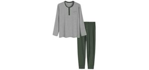 Latuza Men's Bamboo Viscose Pajamas Set Henley Long Sleeves Top Pants M ArmyGreen