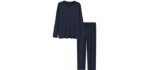 Latuza Men's Bamboo Viscose Long Sleeves Shirt Pajamas Pants Lounge Set L Navy