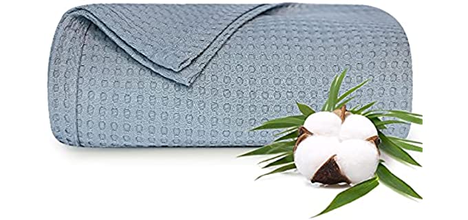 Lightweight 70% Bamboo 30% Cotton Bed Blanket for All Seasons, Soft Cooling Waffle Weave Summer Blanket for Hot Sleepers, Grey, Twin (66 X 90 Inches), Pack of 1