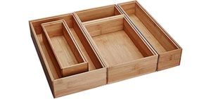 Lipper International 88005 Bamboo Wood Drawer Organizer Boxes, Assorted Sizes, 5-Piece Set