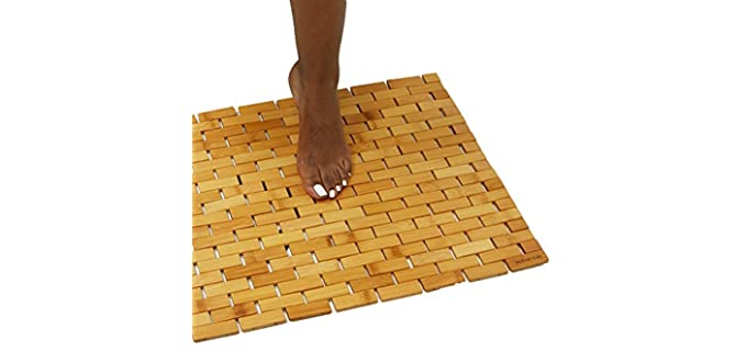 Mind Reader BAMAT-BRN Luxury Roll Up Shower Bath Mat, Anti-Slip Mat, Environment Friendly Bamboo, Brown