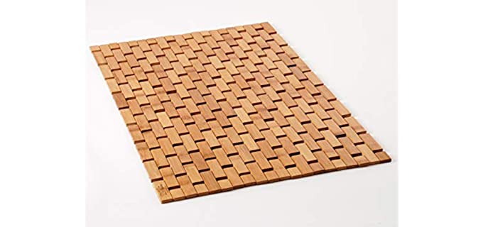 Natural Bamboo Wood Bath Mat - Bathroom and Kitchen Rugs, Bathmat Accessories for Bathtub, Spa, Sauna Floor and Shower Door Step (Lattice, Standard 16x24 Inch)