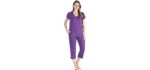 Pajama Heaven Women's Bamboo Jersey V-Neck and Capri Pant Pajama Set, Pajama Set - Purple, Large