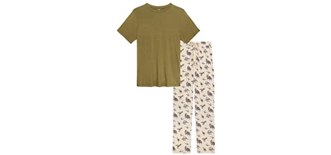 Posh Peanut Adult Pajamas Set - Two Piece Loungewear - Soft Viscose from Bamboo Nightwear PJs (Vintage Dino, Mens - Medium)