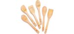 Riveira Wooden Spoons for Cooking 6-Piece Bamboo Utensil Set Apartment Essentials Wood Spatula Spoon Nonstick Kitchen Utensil Set Premium Quality Housewarming Gifts Wooden Utensils for Everyday Use