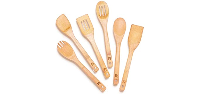 Riveira Wooden Spoons for Cooking 6-Piece Bamboo Utensil Set Apartment Essentials Wood Spatula Spoon Nonstick Kitchen Utensil Set Premium Quality Housewarming Gifts Wooden Utensils for Everyday Use