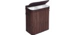 SONGMICS Double Laundry Hamper with Lid, Divided Laundry Basket with Handles, Bamboo Hamper with Liner for Laundry Room, Bedroom, 100L, Brown ULCB064K02