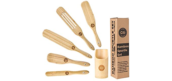 Spurtle Set Bamboo Spurtles Kitchen Tools - Spurtle Wooden cooking Utensils Set - Nonstick Cookware Kitchen tool set- Wooden Spurtle Set 5 spatula with Utensil holder-Wood Spatula Spoons