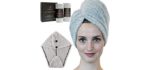 Zhenali Hair Drying Towel Wrap for Women. 2 Pack - Bamboo and Cotton Hair Towel for Drying Your Hair Naturally. Ultra- Soft, Super Absorbent Bath Turban for Thick, Long, Short or Curly Hair.