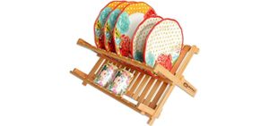 Bamboo 2 Tier Dish Drying Rack - Collapsible Dish Drainer Utensil Rack and Best Dish Holder for Kitchen Countertop by Royal Craft Wood