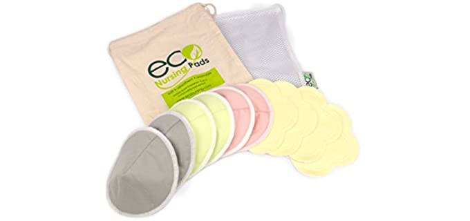 Contoured Washable Reusable Bamboo Nursing Pads, Organic Bamboo Breastfeeding Pads, Ultra-Soft Velvet Flower Pads, 10 Pack with 2 Pouches & E-Book