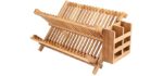 Lawei Bamboo Dish Drying Rack with Utensil Holder - Collapsible Dish Drainer Foldable Dish Rack Bamboo Plate Rack for Plates, Cups, Mugs, Utensil, Flatwares
