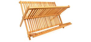 RoyalHouse Bamboo Dish Rack, Collapsible Dish Drainer, Foldable Dish Drying Rack, Wooden Plate Rack, Made of 100% Natural Bamboo