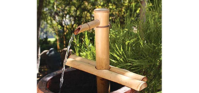 Bamboo Accents Water Fountain with Pump for Patio, Indoor/Outdoor, Adjustable 12-Inch Half-Round Flat Base, Smooth Split-Resistant Bamboo to Create Your Own Zen Fountain