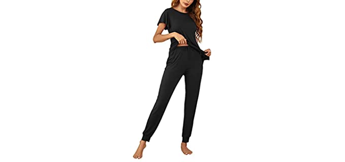 Ekouaer Black Pajama Set for Women Soft Lounge Sets with Long Pants Lightweight 2 Piece Pjs Sets Black L