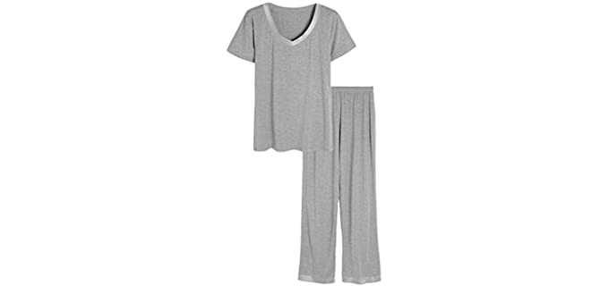 Latuza Women's Bamboo V-neck Short Sleeves Pajama Set M Light Gray