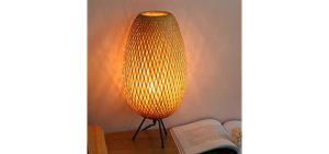 TailGlow Bamboo Table Lamps with Tripod Base, Decorative Vintage Wooden Desk Lamp with Shade for Bedroom, Study Room, Cafe, Living Room, Dining Room