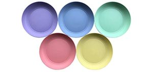 8.9 Inch Bamboo Fiber Plastic Plates Set (5 Deep Salad / Pasta / Dinner Plates) – Microwavable & Dishwasher Safe - Reusable Unbreakable Light Weight Eco-Friendly BPA Free – Outdoor Camping Dishes