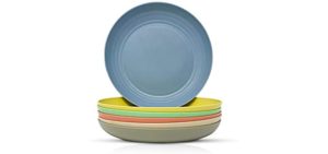 Bamboo Fiber Plastic Plates Set - Durable, Reusable, Food-Grade Dinner Plates - Dishwasher & Microwave Safe Dinnerware – Kids Plates Suitable for Home, Outdoor, Picnic, Party Use - Dish Set for 6