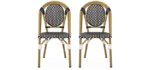 Christopher Knight Home 313247 Gwendolyn Outdoor French Bistro Chairs (Set of 2), Black + White + Bamboo Print Finish