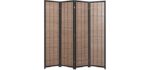 Decorative Openwork Design 4-Panel Bamboo & Black Wood Framed Folding Screen / Freestanding Room Divider - MyGift