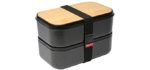 GRUB2GO Premium Bento Lunch Box (Large 68 Oz Capacity) | 2021 Model, 70% Bigger | Includes Bamboo Chopping Board Lid, Carry Bag, 2 Dividers, Utensils, Sauce Container