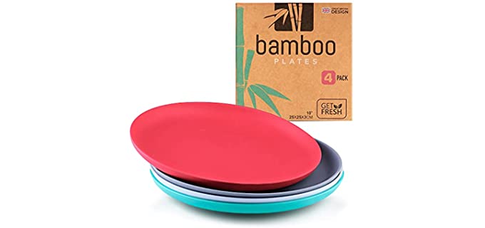 Get Fresh Bamboo Plates 4 Pack, Bamboo Dinnerware, Bamboo Fiber Dinnerware Set Multiple Colors, Bamboo Fiber Plates for Healthy Dining
