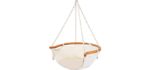 Hammock Chair Macrame Swing, Foldable Bamboo Comfort Back Support, Max 330 Lbs Hanging Cotton Rope Hammock Swing Chair for Indoor Outdoor Use