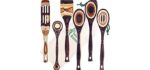 Island Bamboo Pakkawood 6-Piece Utensil Set with Gift Bag - Elegant Kitchen Spoon, Slotted Spoon, Corner Spoon, Spatula, 13”, 9