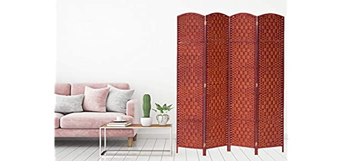 Legacy Decor Room Divider Privacy Screen Bamboo Fiber (Honey, 4 Panel)