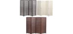 Legacy Decor 3 Panel Room Divider Black Color Wood and Bamboo Weave