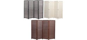 Legacy Decor 3 Panel Room Divider Black Color Wood and Bamboo Weave
