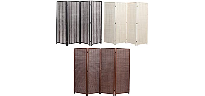 Legacy Decor 3 Panel Room Divider Black Color Wood and Bamboo Weave