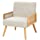 MELLCOM Mid Century Modern Accent Chair, Upholstered Chairs with Bamboo Knitting and Solid Wood Legs, Comfy Linen Fabric Armchair for Club, Living Room, Reading Room, Bedroom,Beige-26.4''w