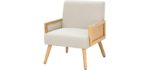 MELLCOM Mid Century Modern Accent Chair, Upholstered Chairs with Bamboo Knitting and Solid Wood Legs, Comfy Linen Fabric Armchair for Club, Living Room, Reading Room, Bedroom,Beige-26.4''w