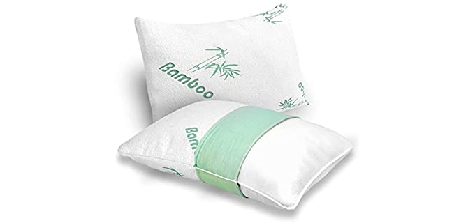 Memory Foam Pillows Queen Size Set of 2 - Bamboo Cooling Bed Pillows for Sleeping for Back, Stomach and Side Sleeper - Firm Luxury Extra Comfy Cool Shredded Memory Foam 2 Pack Queen Pillows Sets