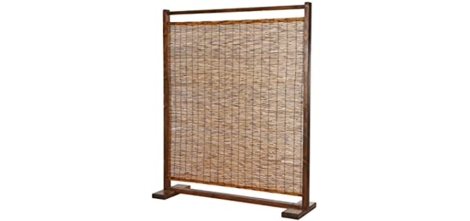 MyGift Rustic Style Dark Brown Wood and Reed Single Panel Privacy Screen Room Divider