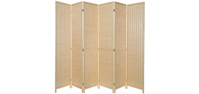 MyGift Woven Bamboo 6 Panel Room Divider Screen Partition, Divider for Room Separation, Beige