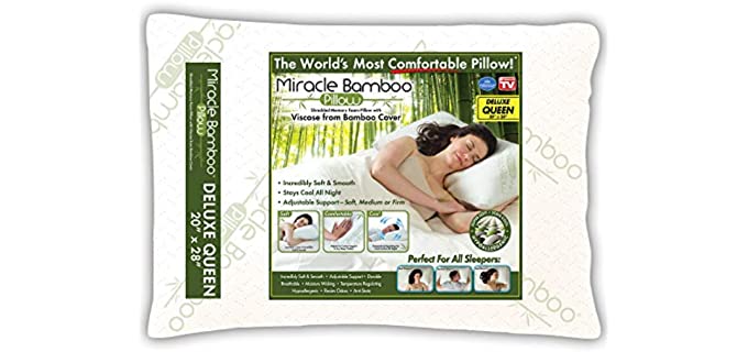 Ontel Miracle Shredded Memory Foam Pillow with Viscose from Bamboo Cover, Queen, White